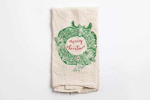 Bear Holding Flowers Tea Towel, Made in Jackson Hole