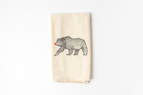 Bear Holding Flowers Tea Towel, Made in Jackson Hole