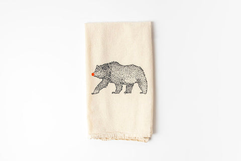 Brown Bear Tea Towel, Grizzly Tea Towel, Bear Kitchen Towel - Hand Printed  Flour Sack Tea Towel