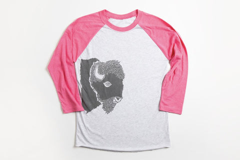 Womens Slouchy LS Shirt Pink Buffalo Logo JH & | | Bird Buffalo in Circle Hole Bird Made Jackson – and