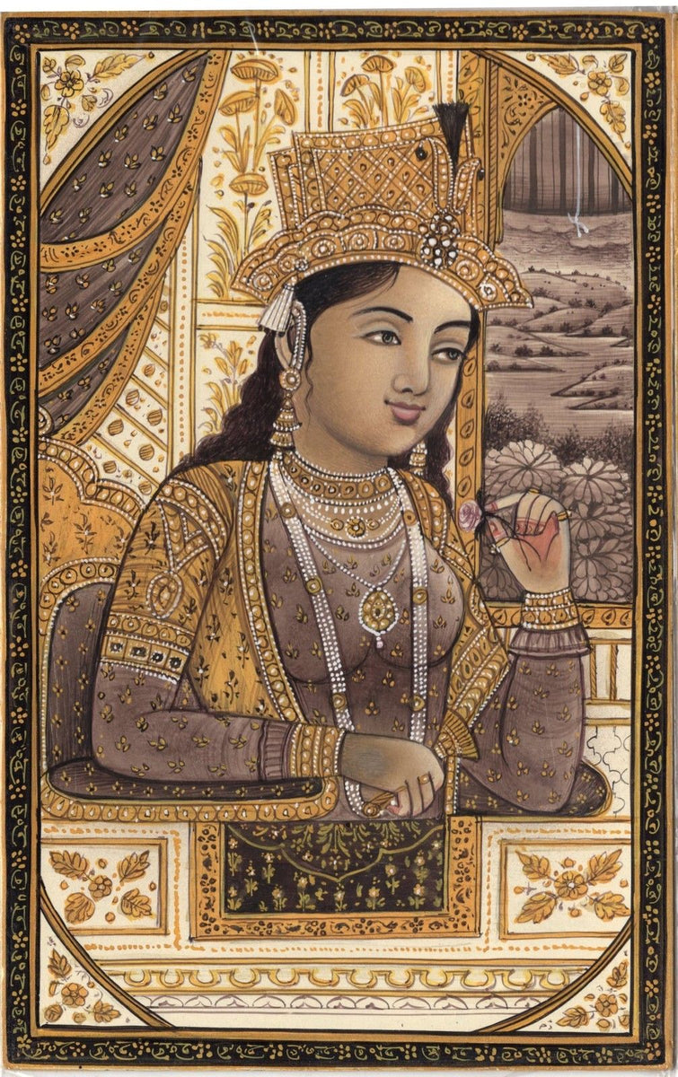Mughal Miniature Art Emperor Shah Jahan Empress Mumtaz Mahal Rare Roya