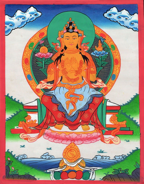 Maitreya Buddha Thangka Painting Handmade Buddhist Spiritual Ethnic Th ...