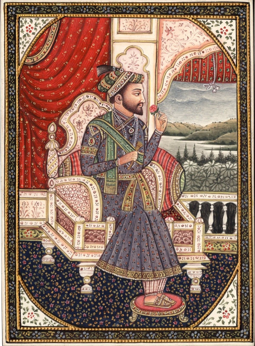 Mughal Miniature Art Emperor Shah Jahan Empress Mumtaz Mahal Handmade