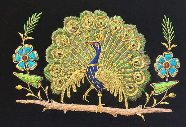Indian Velvet Embroidery Art Handmade Floral Peacock Decor Ethnic Hand ...