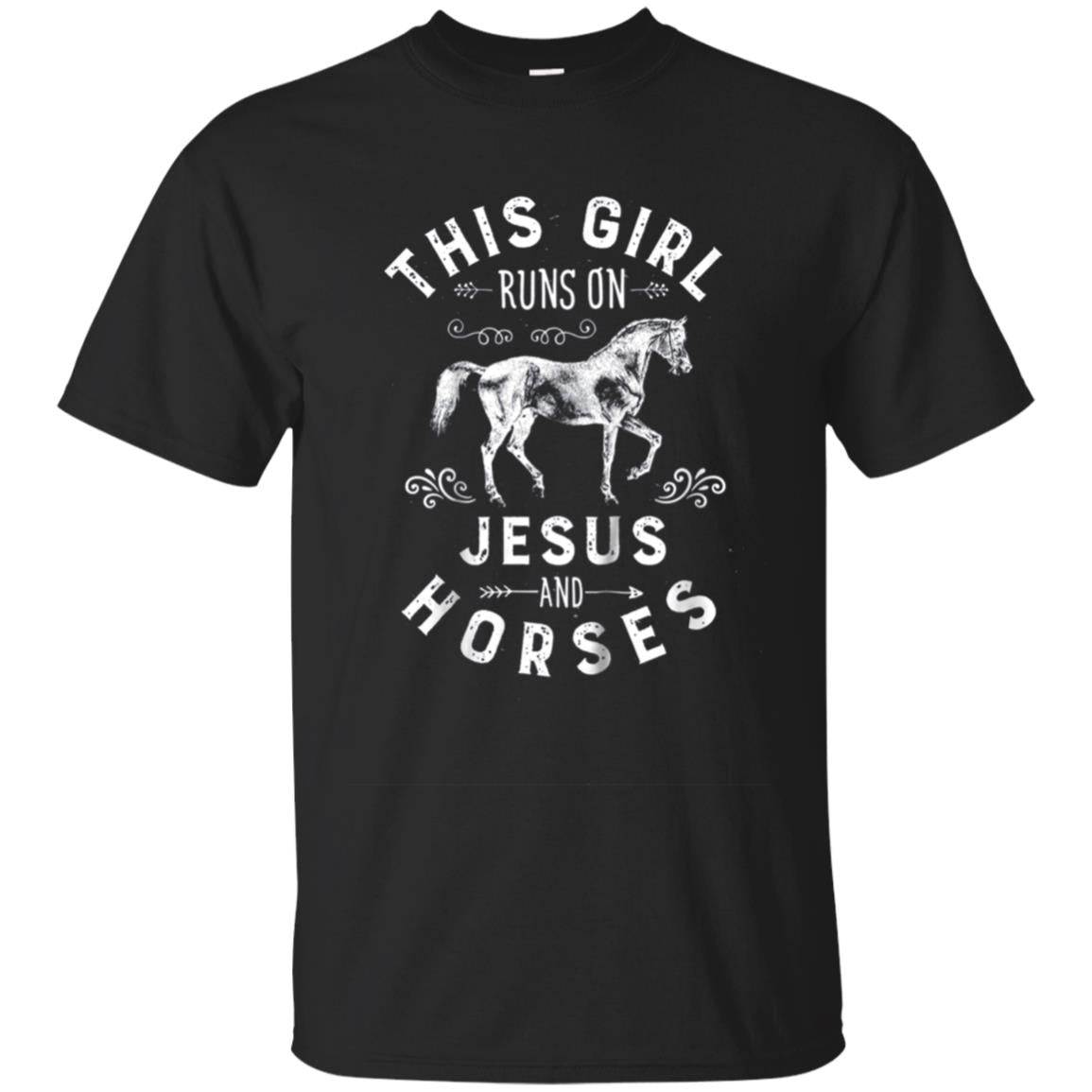 This Girl Runs On Jesus And Horses T Shirt Horse Riding Gift