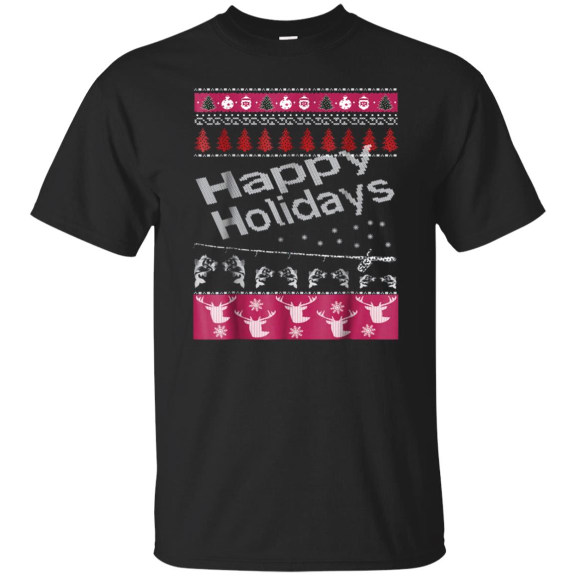 Fishing Ugly Christmas Sweater Happy Holidays T-shirt