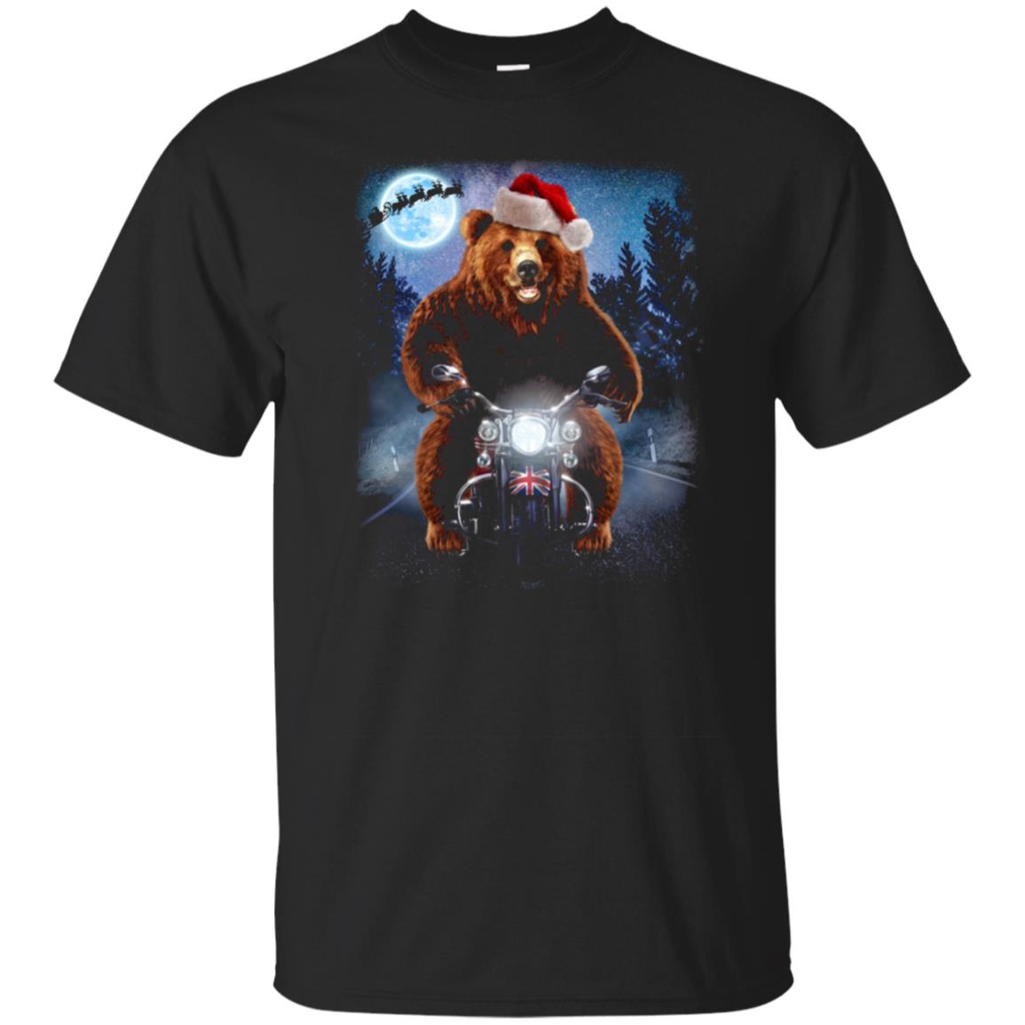 Grizzly Bear Ride Motorcycle In Santa Hat, Christmas T-shirt