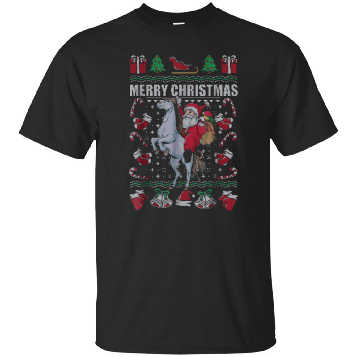 Santa Riding Horse Ugly Christmas Tee Horse Lover Xmas Gift Shirts