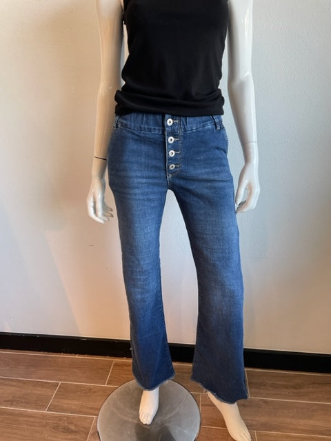 Flog -Malan Wide Leg Button Fly Denim Pants - Blue