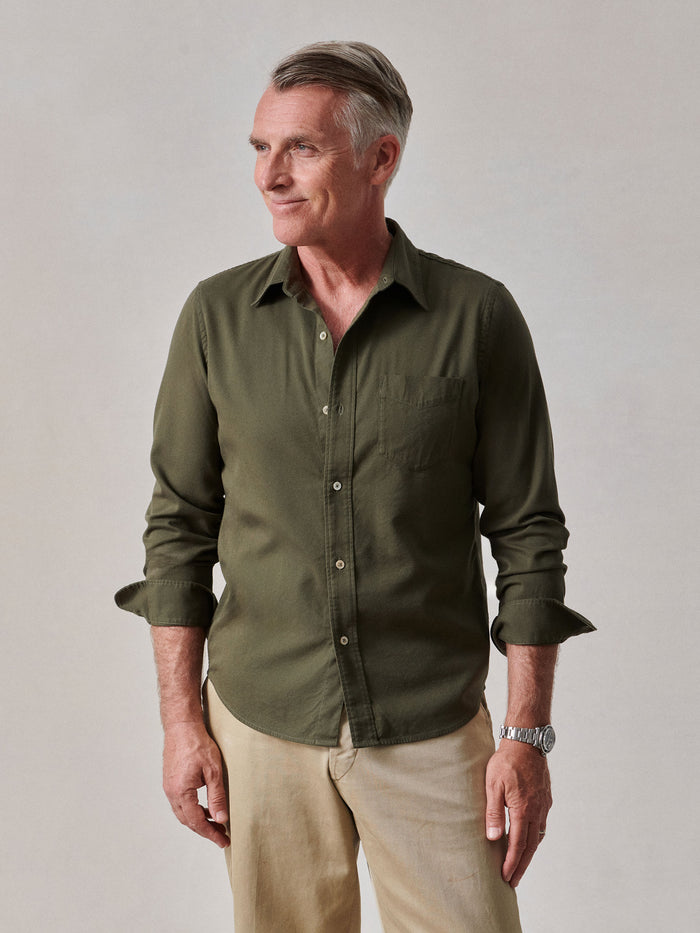 View of the Woodland Drab Draped Twill One Pocket Shirt