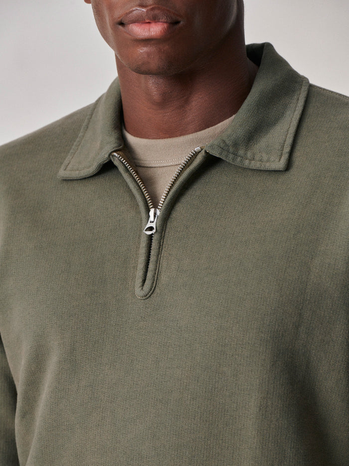 Model Wearing Sage Interloop Quarter Zip