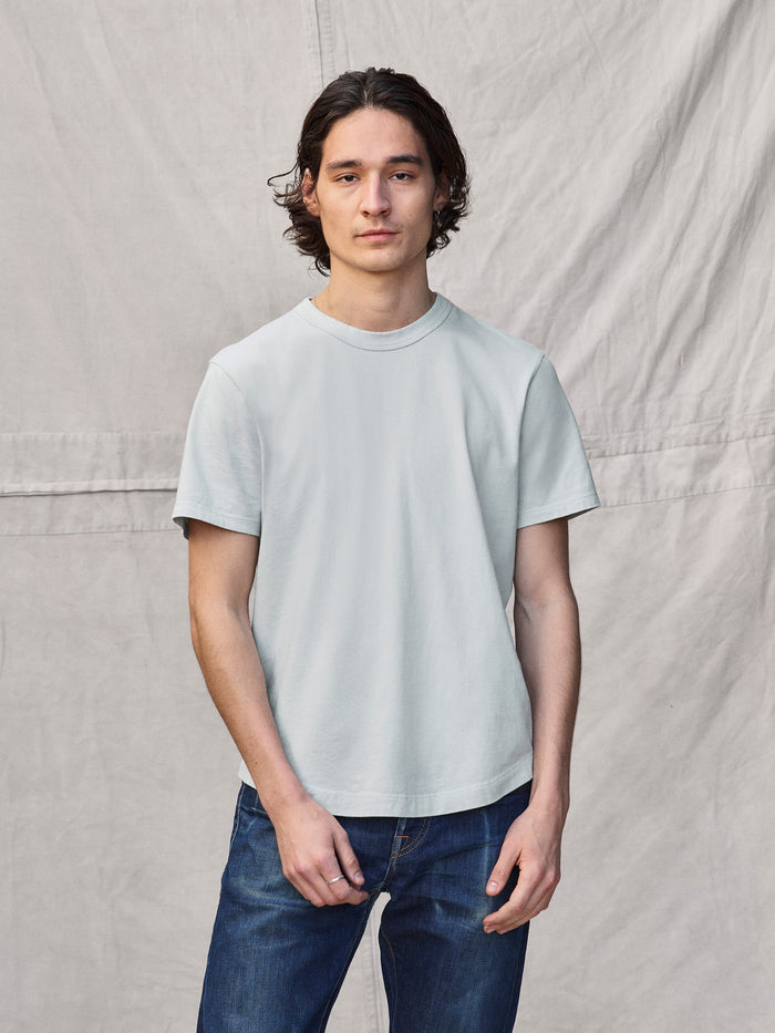 View of the Silver Mist Pima Curved Hem Tee