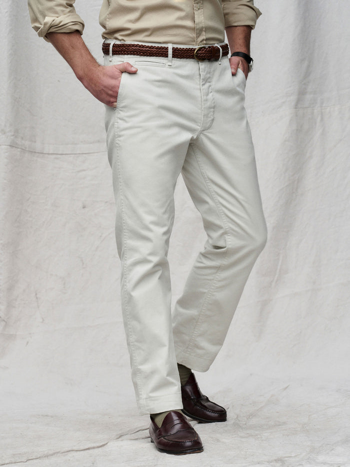 Model Wearing Natural Slub Twill Maverick Slim Officer Pant - Front