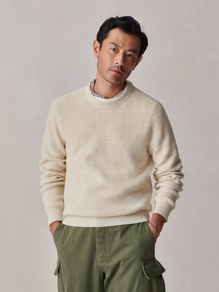 View of the Vintage Ivory Seafarer Cotton Rib Crew