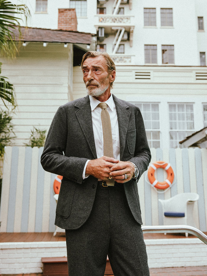 Model Wearing Khaki Italian Silk Knit Tie