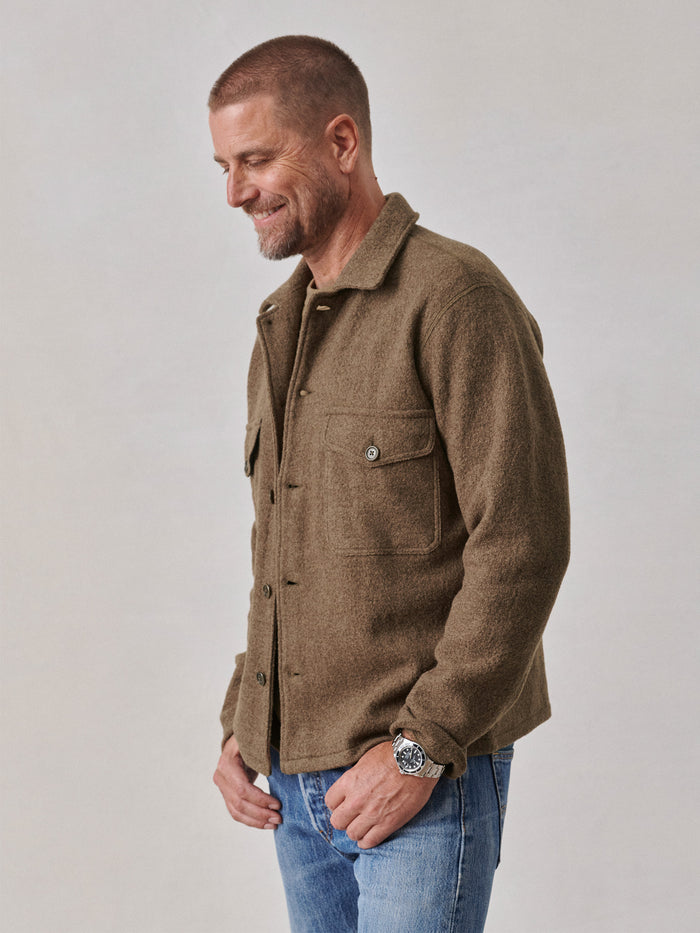 Model Wearing Marled Sante Fe Dust Felted Field Shirt