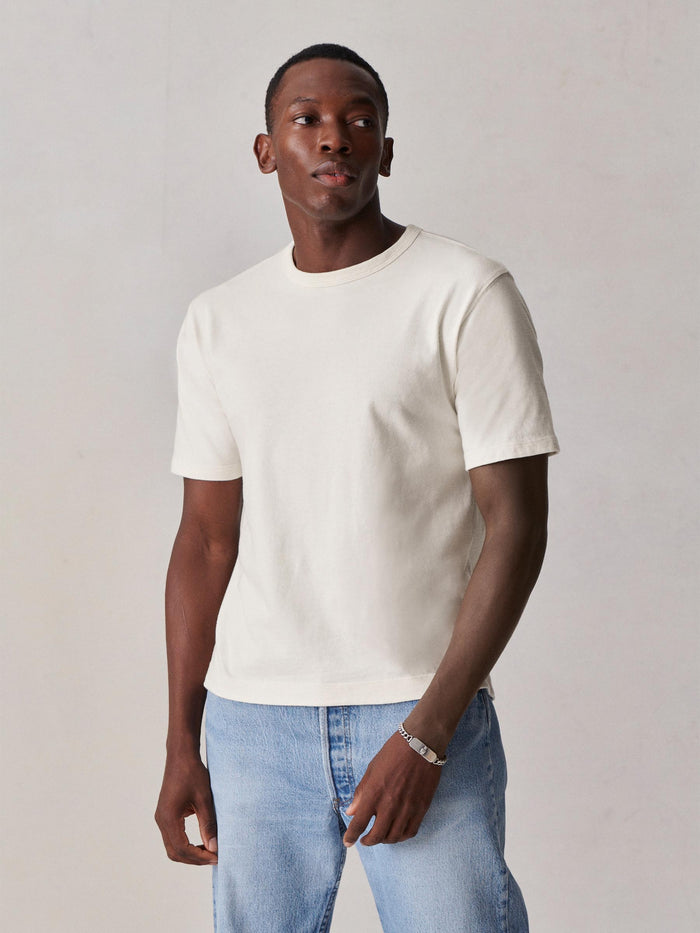 Model wearing Natural Tough-Knit 90s Boxy Tee - Front