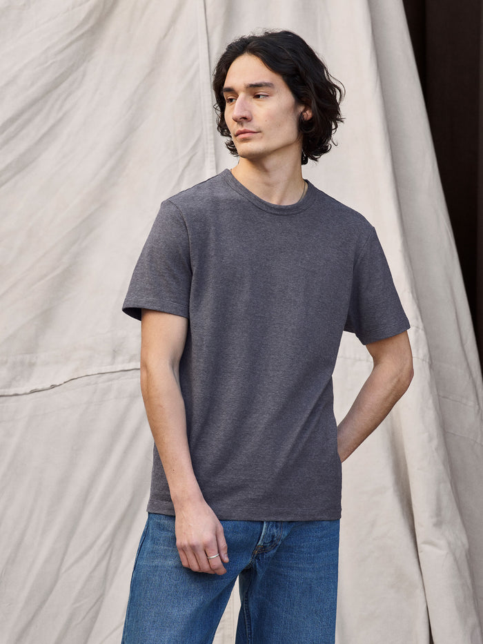 View of the Faded Navy Yuma Hemp Cotton Classic Tee