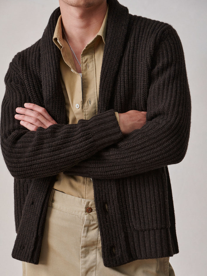 Model Wearing Herdsman Shawl Cardigan