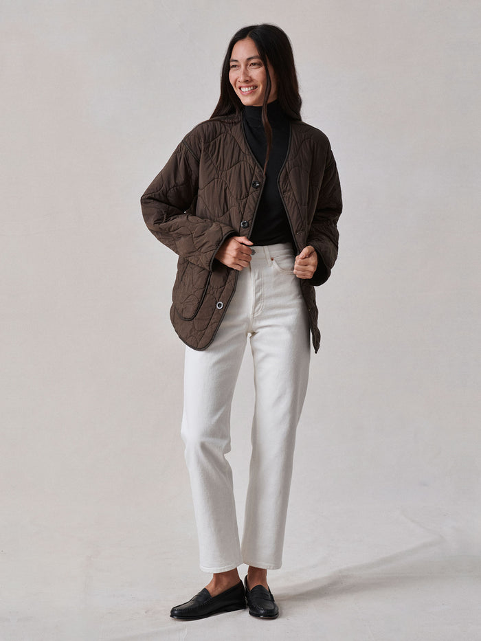 Model Wearing Nutmeg Quilted Shelter Cloth Liner Jacket