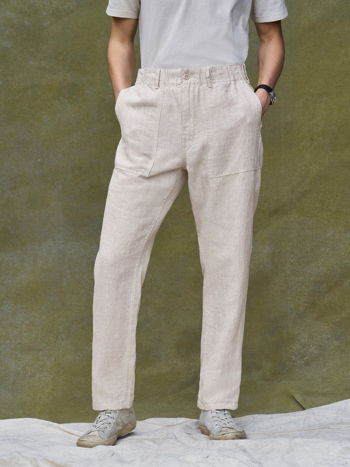 View of the Natural Loomed Linen Fatigue Pant