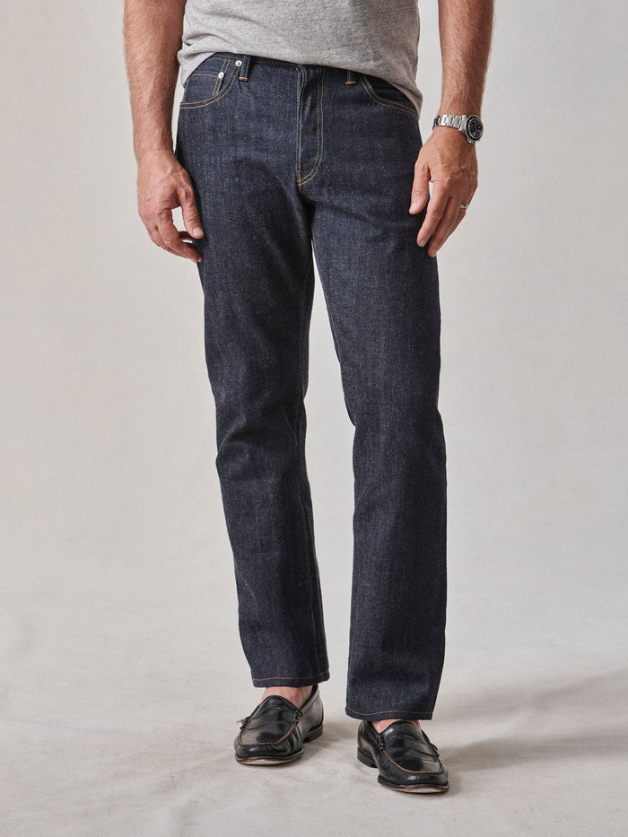 Model Wearing Japanese Loomstate Selvedge Ford Standard Jean - Front