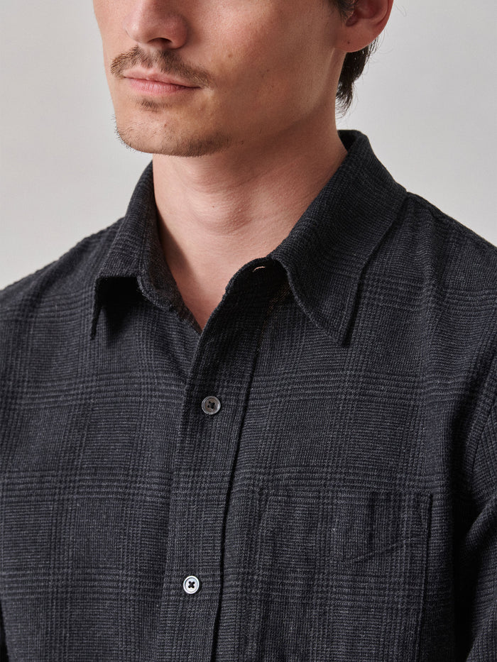 View of the Heather Charcoal/Navy Glen Plaid Pacific Twill One Pocket Shirt