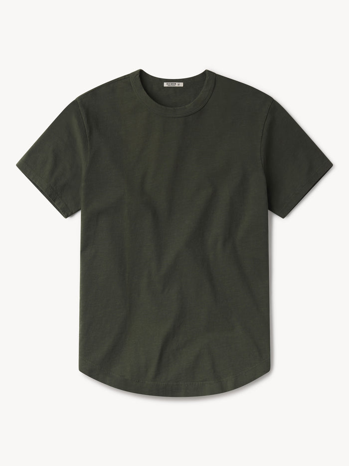 View of the Dark Olive Slub Curved Hem Tee