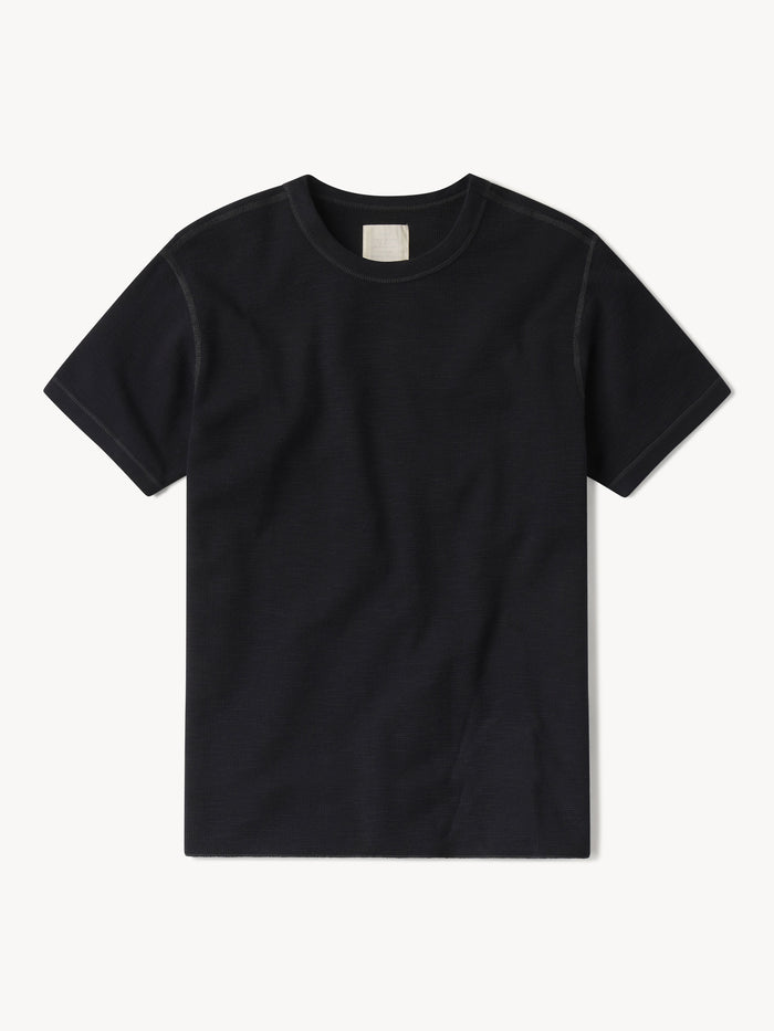 Dress Navy Slub Waffle Banded Tee - Product Flat