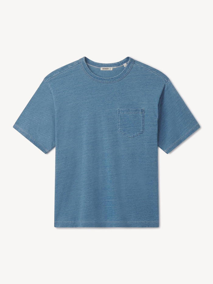 L025 Indigo-Dipped Yuma 90s Boxy Pocket Tee - Product Flat