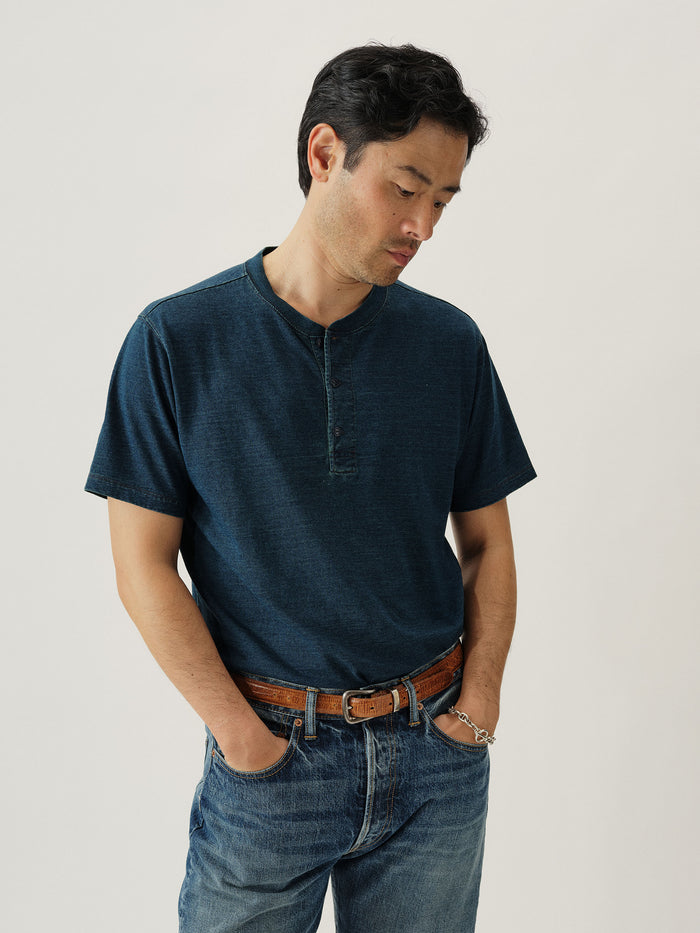View of the M026 Indigo-Dipped Yuma S/S Henley