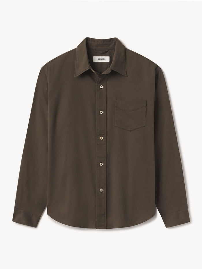 Brown Cinder Draped Twill One Pocket Shirt - Product Flat