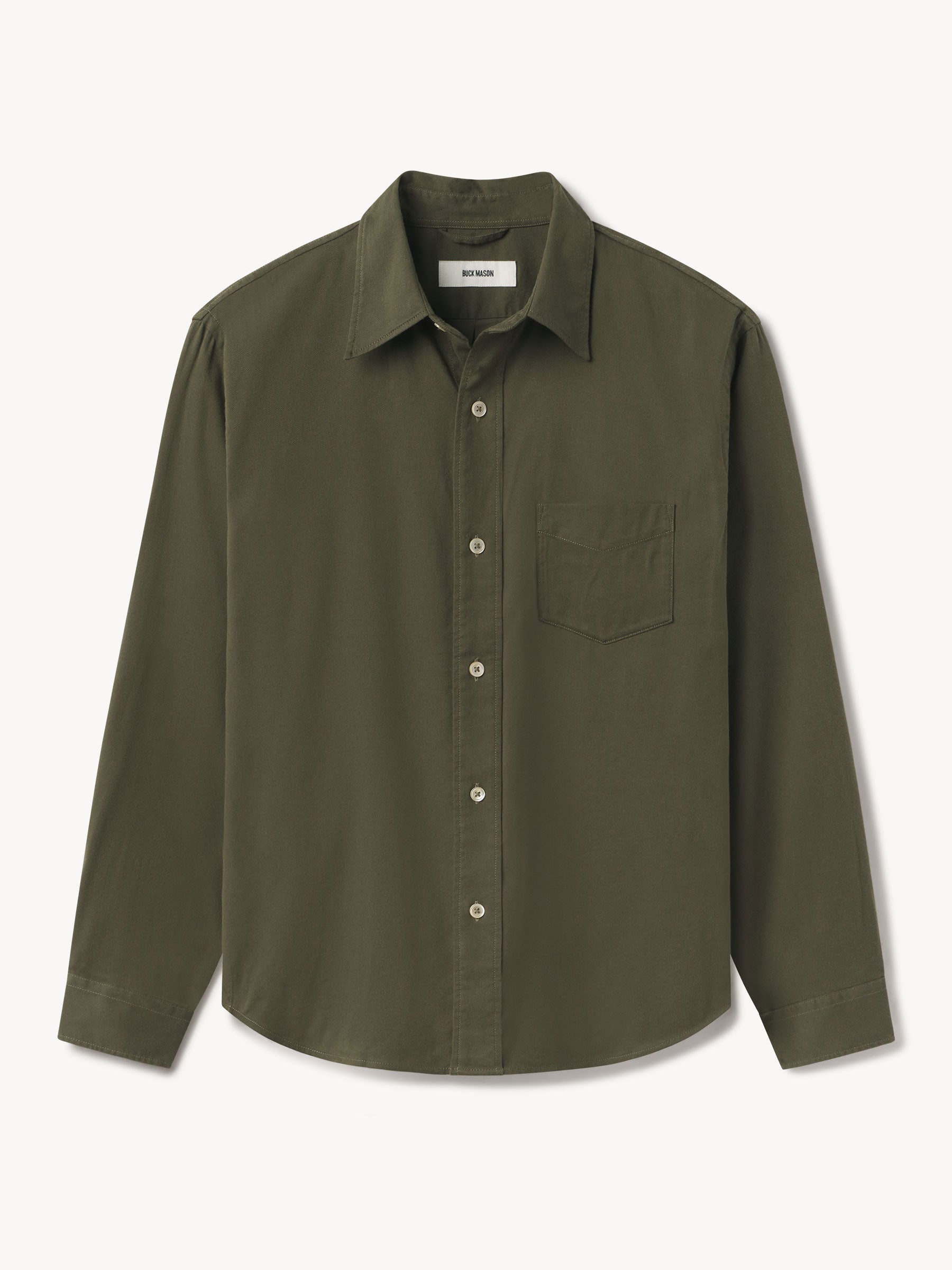 Woodland Drab Draped Twill One Pocket Shirt - Buck Mason- Modern ...