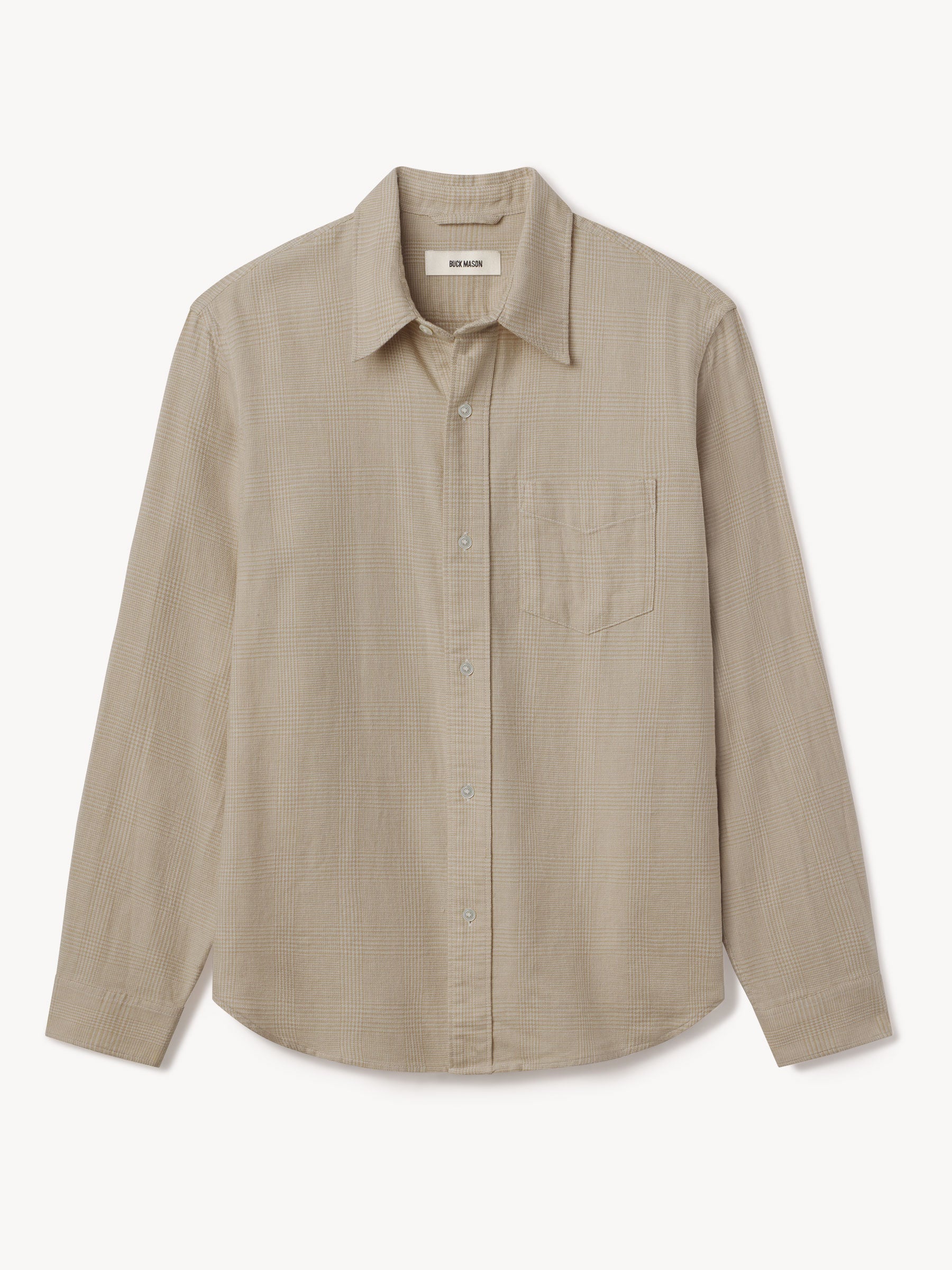 Buck Mason Men's Heather Oat/Safari Glen Plaid Pacific Twill One Pocket Shirt in Heather Oat Safari Glen Plaid, Size Small | Cotton/Flannel