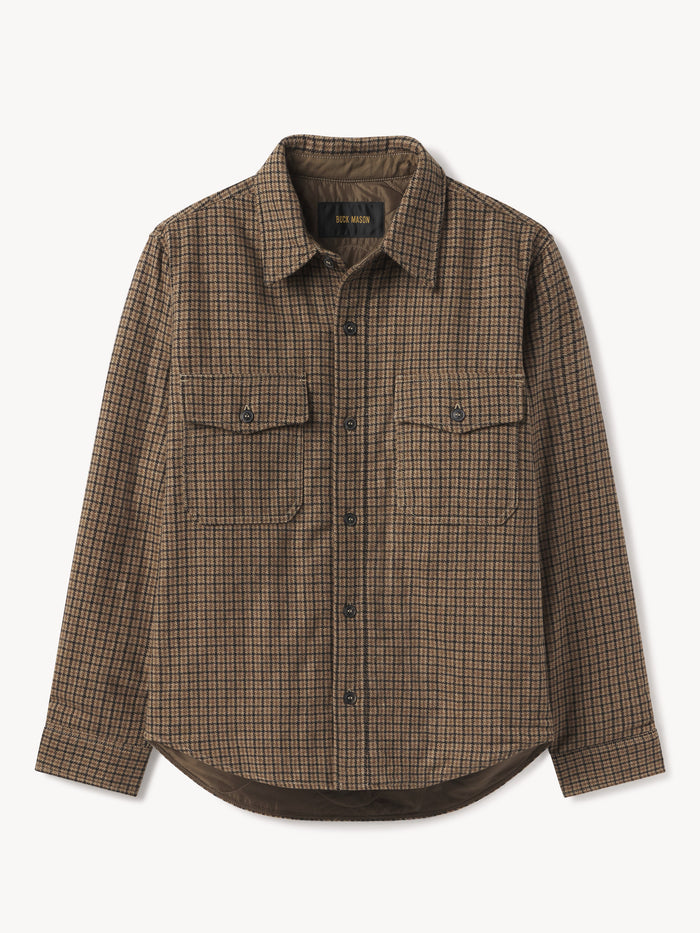 Golden Brown Gun Club Check Wool Plaid CPO Jacket - Product Flat