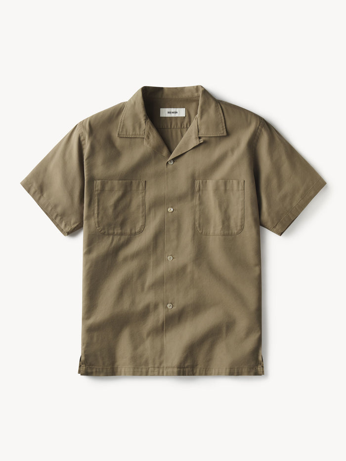 Bronze Brown Draped Twill S/S Camp Shirt - Product Flat