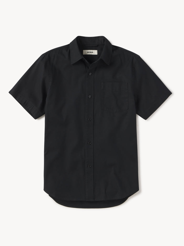 Black Draped Twill SS One Pocket Shirt - Product Flat