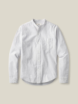 Light Blue / White Stripe Breeze Cotton Linen Band Collar Shirt - Buck ...