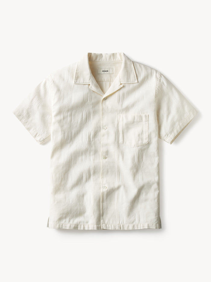 Silver Birch Silk Jacquard S/S Camp Shirt - Product Flat