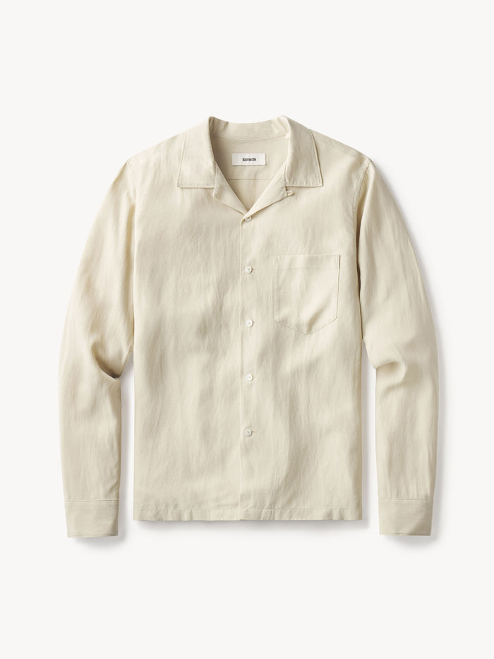 Pumice Draped Linen Camp Shirt - Product Flat