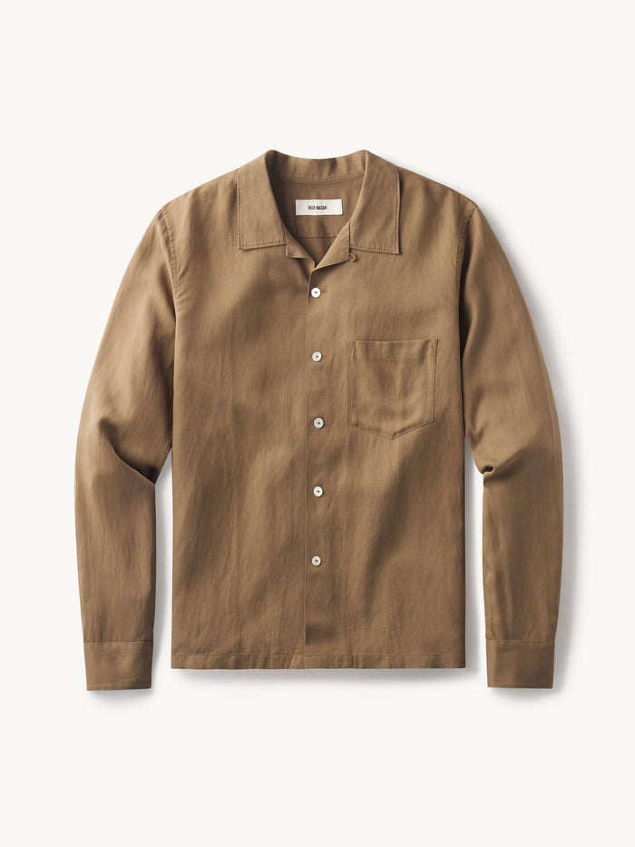 Teak Draped Linen Camp Shirt - Product Flat