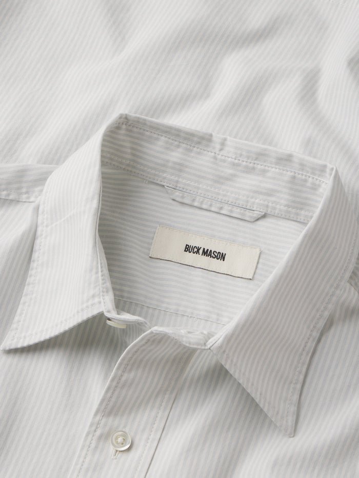 View of the Light Blue/White Stripe Wornwell One Pocket Shirt