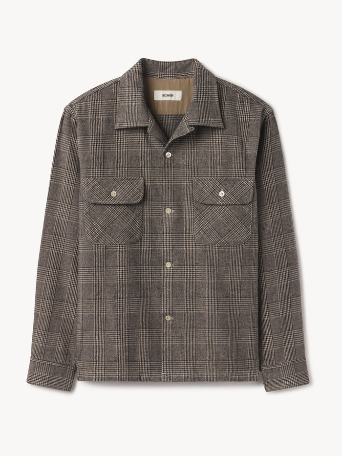 Heather Grey/Brown Glen Plaid Coastal Wool Guide Shirt - Product Flat