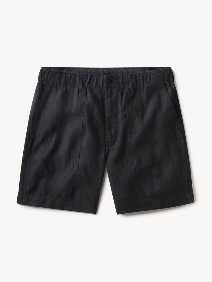 Black Loomed Linen Fatigue Short - Product Flat