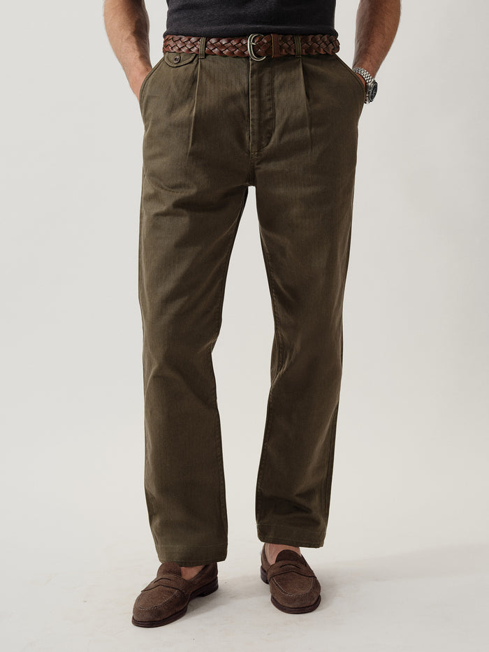 View of the Field Olive Venice Wash Herringbone Twill Full Saddle Larsen Pant