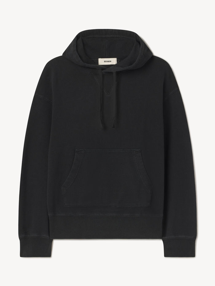 Vintage Black Sunfade Interloop Hooded Sweatshirt - Product Flat