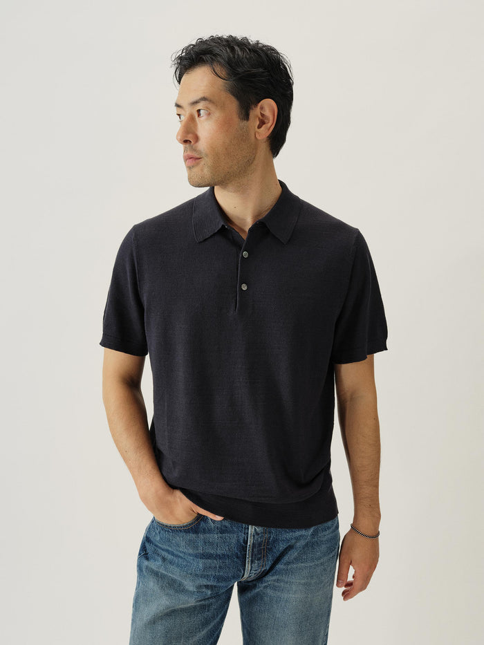 Model wearing Dress Navy Avalon Knit Polo - Front 