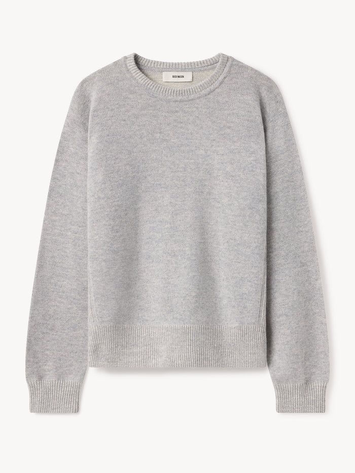 Warm Heather Grey Loopback Wool Crew Sweatshirt - Product Flat