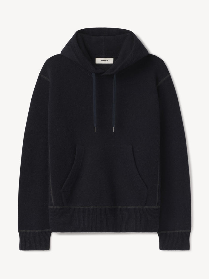 Dark Navy Loopback Wool Hooded Sweatshirt - Product Flat