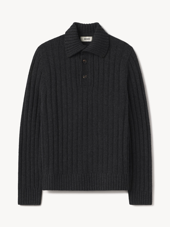 Charcoal Collared Herdsman Pullover - Product Flat